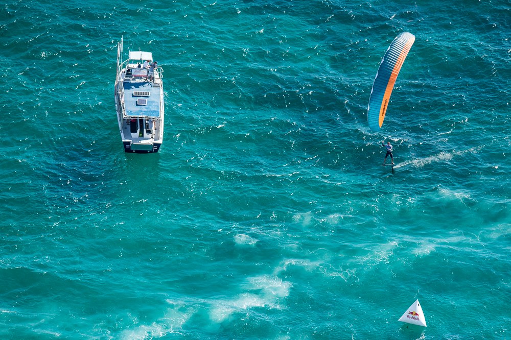 Olly Bridge crosses the finish line, Red Bull Lighthouse to Leighton. Photo: Peta-Anne North